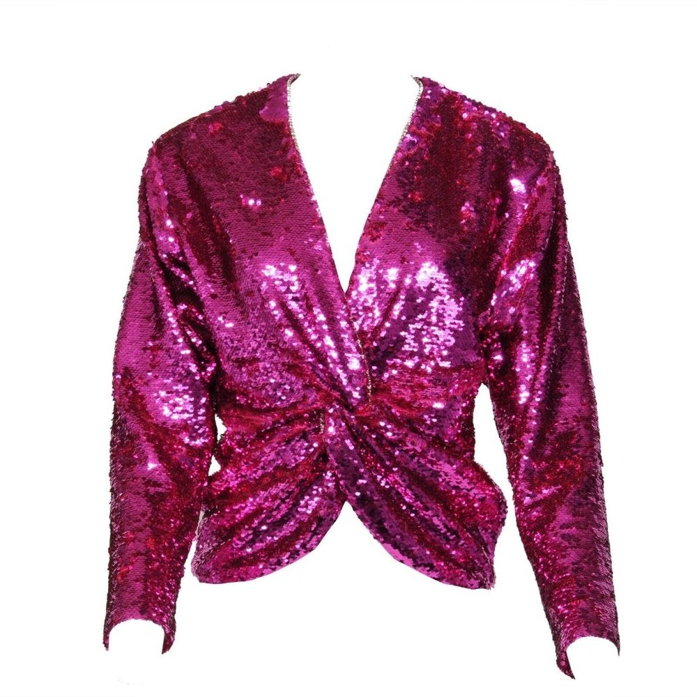 Dundas Sequin V Neck Silk Lined ZIp Blouse Top Size IT 42 Purple Pink